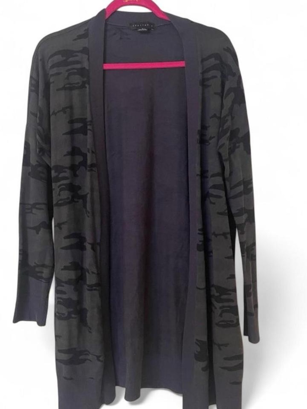 Sanctuary Black and Gray Camo Knit Longline Cardigan Sweater Open Front S